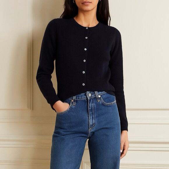 Lord & Taylor 100% Cashmere Cardigan Size M Black Sweater Old Money *repaired - Picture 2 of 11